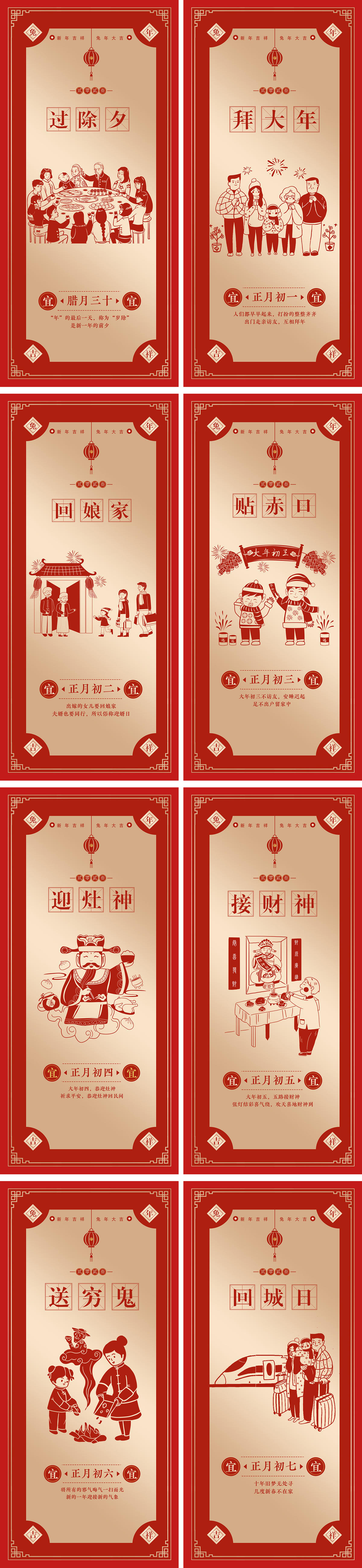 2023兔年腊月年俗除夕系列海报