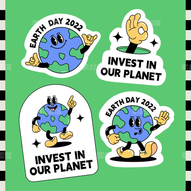卡通贴手举牌拍照板贴纸活动物料保护地球环保公益地球日文创