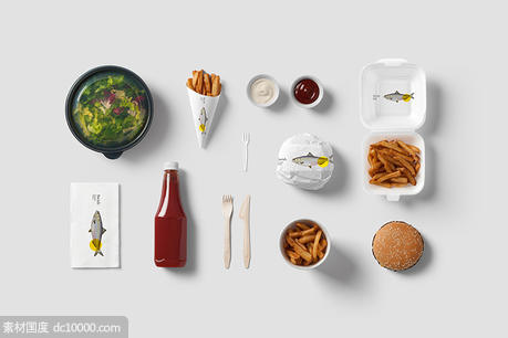 料理餐饮食品VI提案LOGO展示效果贴图样机PSD - 源文件