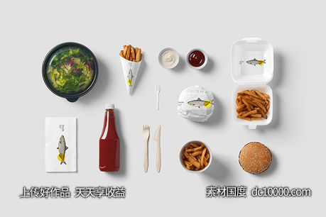 料理餐饮食品VI提案LOGO展示效果贴图样机PSD - 源文件