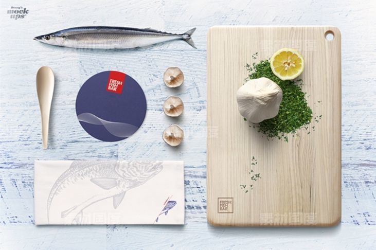 日式料理餐饮食品VI提案LOGO展示效果贴图样机PSD