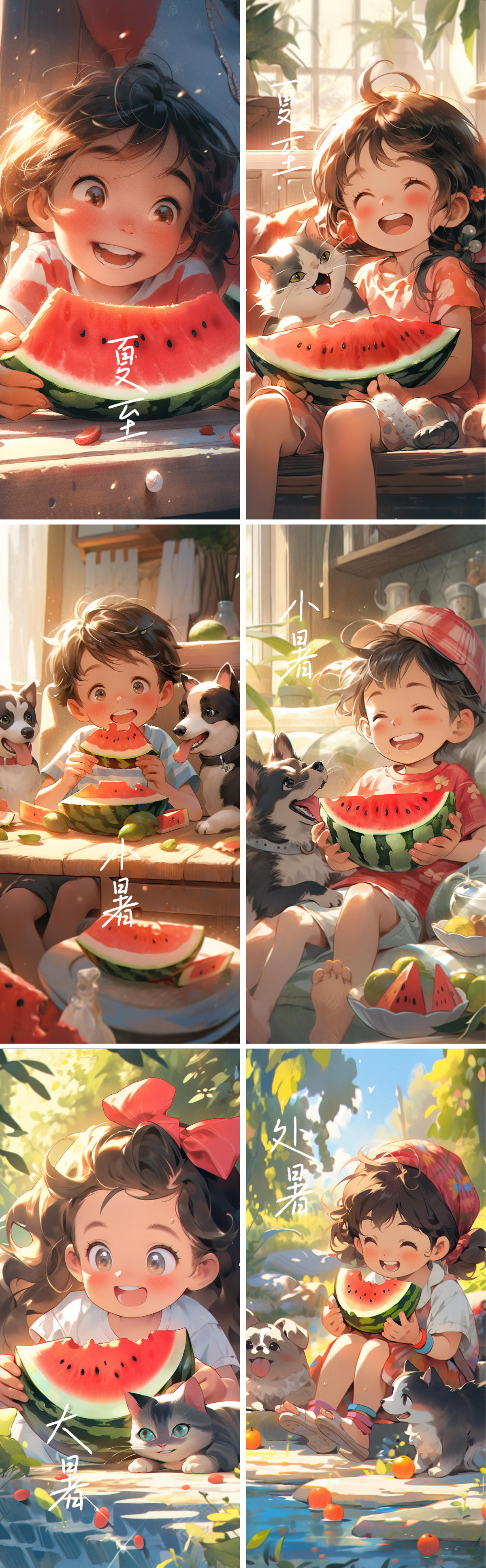 夏至 小暑 大暑 处暑 女孩 吃西瓜 猫 狗 可爱 光 