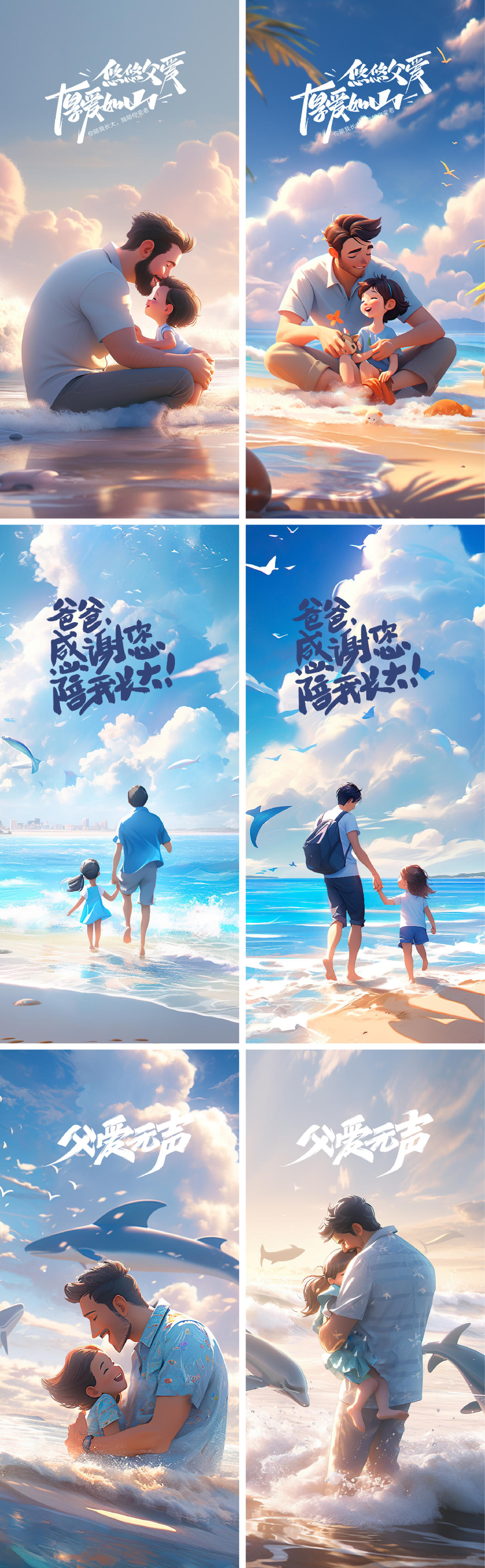 父亲节 父子 父女 海边 自然 温馨 感恩 