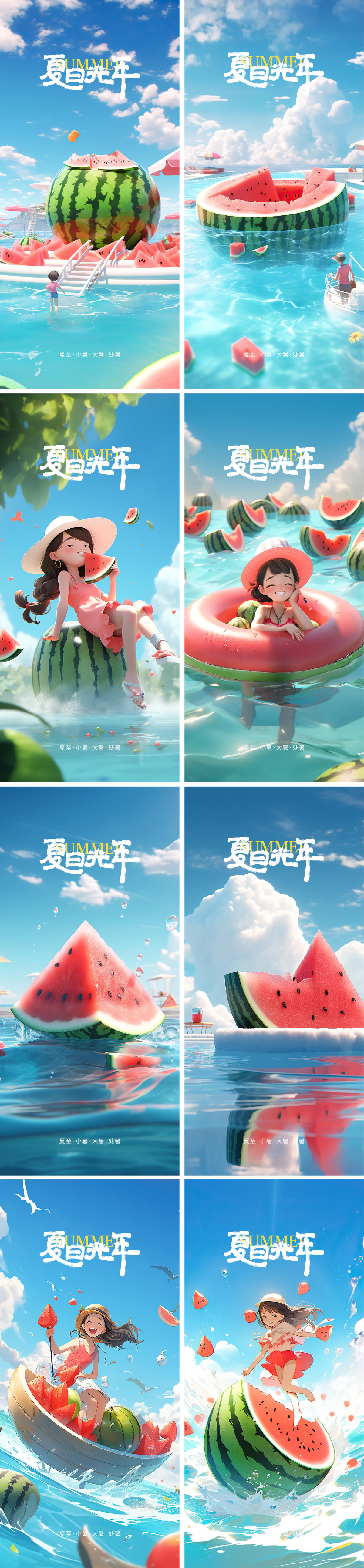 夏至 小暑 大暑 处暑 夏日 西瓜 c4d