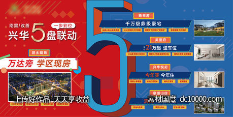 地产插画孟菲斯五盘联动展板主画面-源文件-素材国度dc10000.com