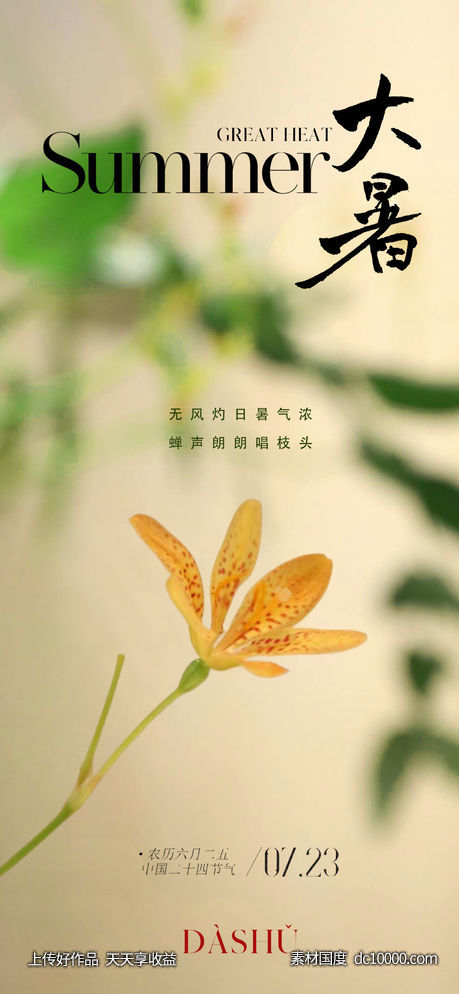 唯美花卉大暑节气海报 - 源文件