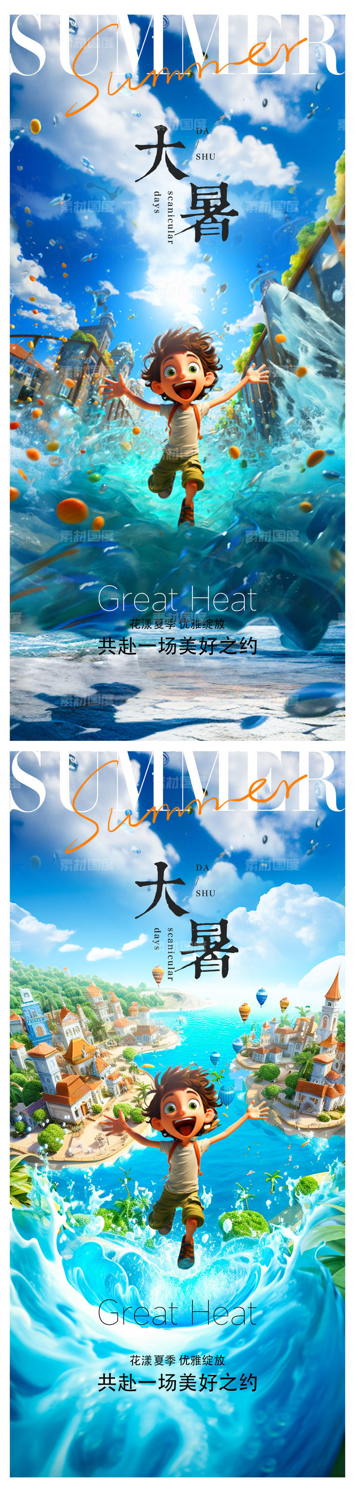 夏至小暑大暑儿童节海报
