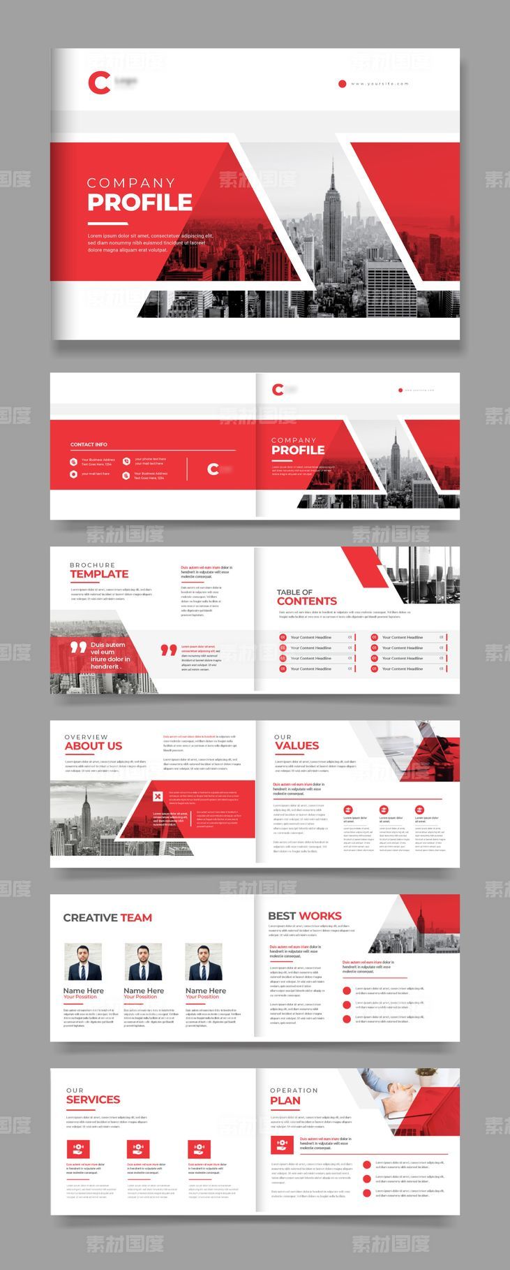 红色高级几何企业宣传画册设计模板