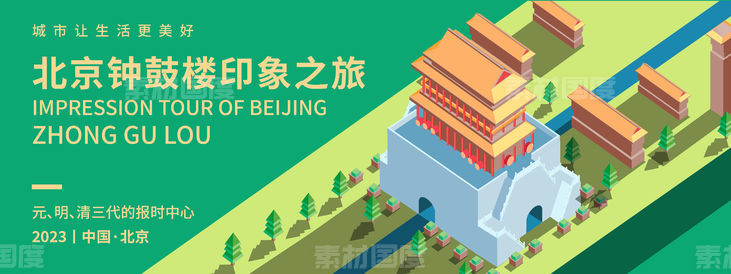 北京钟鼓楼印象旅游背景板