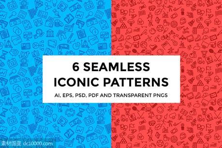 无缝图表背景纹理 6 Seamless Iconic Patterns - 源文件