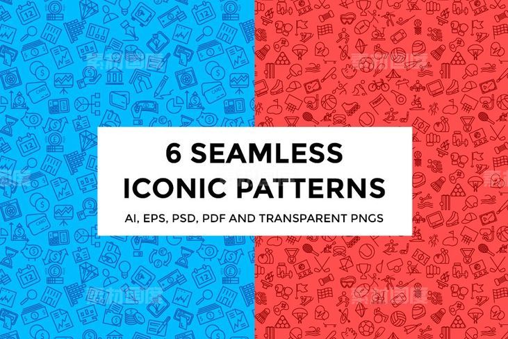 无缝图表背景纹理 6 Seamless Iconic Patterns