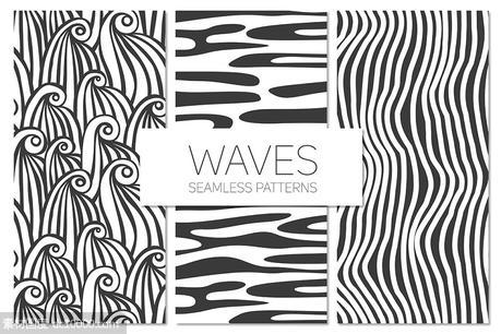 波纹图案无缝背景 Waves. Seamless Patterns Set 1 - 源文件