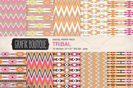 原始部落图案背景纹理 Tribal pattern digital paper girly - 源文件