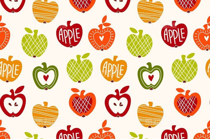 创意无缝苹果背景纹理 Apple seamless pattern