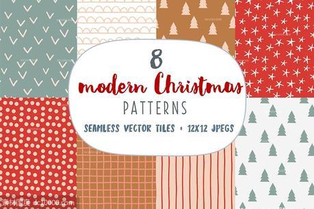 现代圣诞节背景纹理 Modern Christmas seamless patterns - 源文件