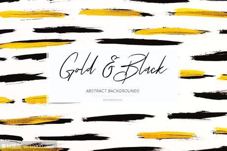 黑色&amp;amp;金色毛笔刷抽象背景图案设计素材 - 源文件