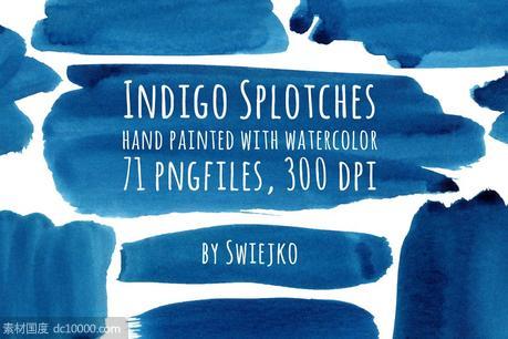 水彩笔刷背景 Watercolor Indigo Splotches - 源文件