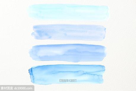 蓝色水彩笔刷背景纹理 Watercolor Brush Strokes Blue Water - 源文件
