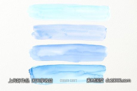 蓝色水彩笔刷背景纹理 Watercolor Brush Strokes Blue Water - 源文件