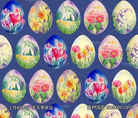 春季复活节彩蛋图案 Spring Flower Easter Egg Pattern-源文件-素材国度dc10000.com