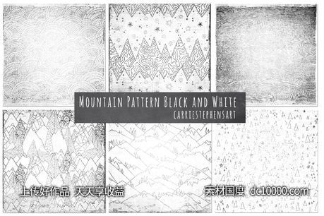黑白图案背景纹理 Mountain Digital Paper, Black White-源文件-素材国度dc10000.com