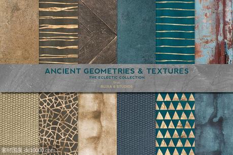 几何烫金背景纹理 Ancient Geometric Gold Textures - 源文件