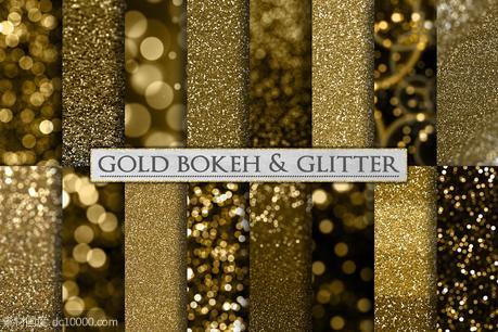 金色亮片背景纹理 Gold Bokeh and Glitter Backgrounds - 源文件
