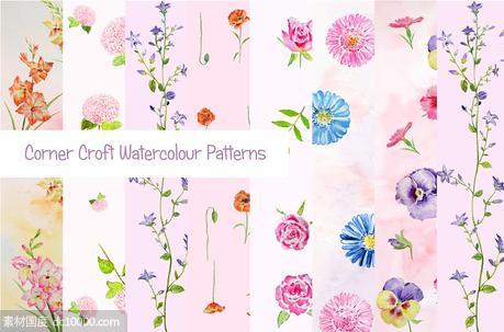 水彩粉色花卉素材 Watercolor Floral Pattern Pink Theme - 源文件