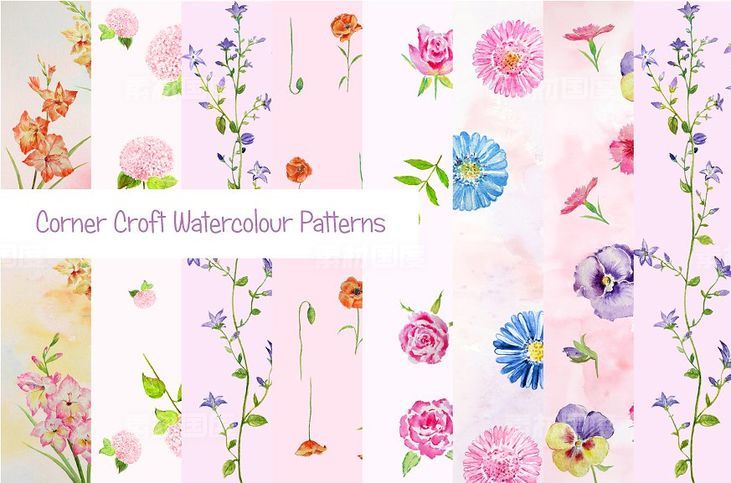 水彩粉色花卉素材 Watercolor Floral Pattern Pink Theme