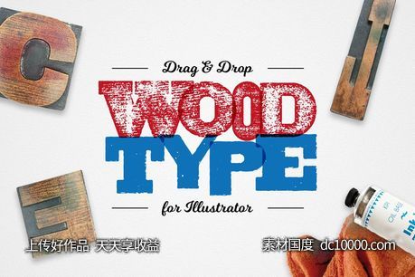 木纹插画肌理素材 Drag amp Drop WoodType for Illustrator-源文件-素材国度dc10000.com