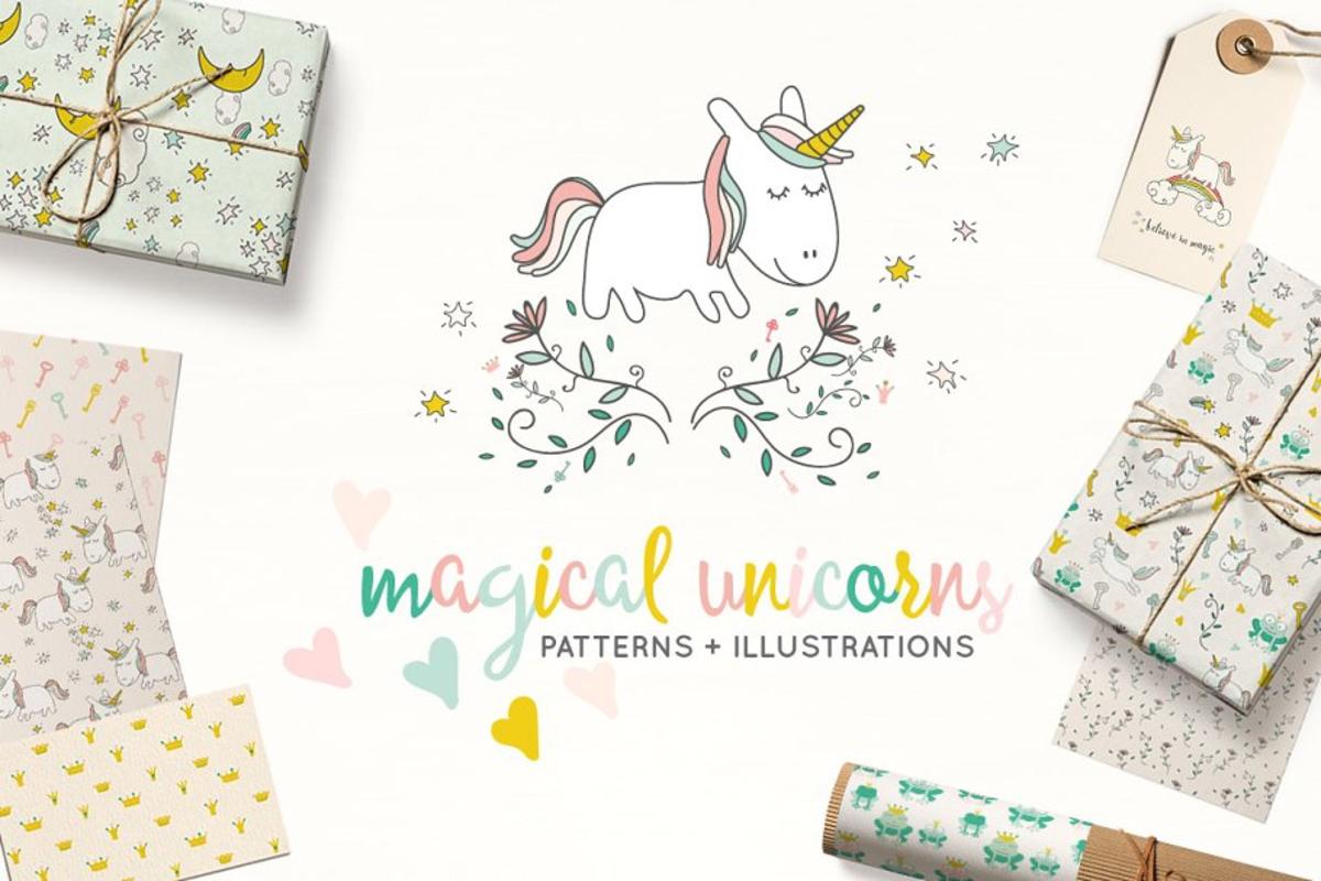 童话独角兽图案背景纹理 Fairytale Unicorn Patterns