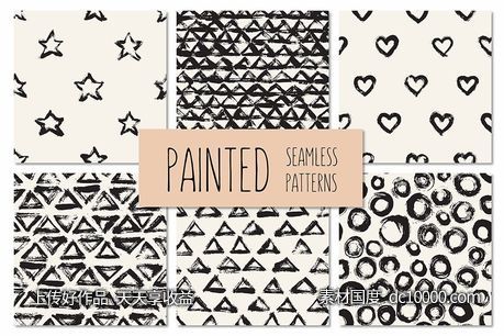 手绘抽象肌理图案集 Painted Seamless Patterns Set 1-源文件-素材国度dc10000.com