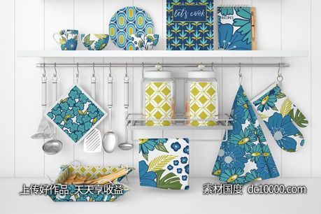 经典几何花卉背景纹理 Vintage Blues Floral  Geometric-源文件-素材国度dc10000.com