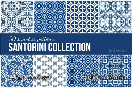 几何图案青花瓷背景纹理 50 Seamless Patterns EPS+JPG-源文件-素材国度dc10000.com