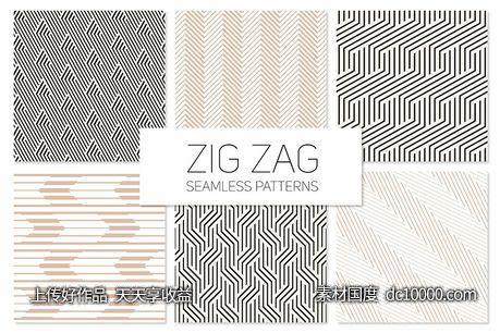 转弯锯齿无缝图案集 Zig Zag Seamless Patterns Set-源文件-素材国度dc10000.com