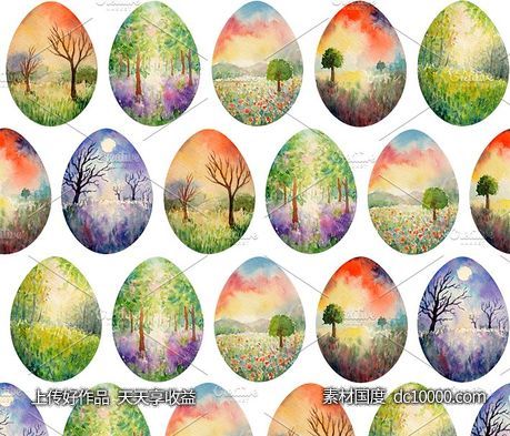 复活节创意彩蛋图案 Landscape Easter Eggs Pattern-源文件-素材国度dc10000.com