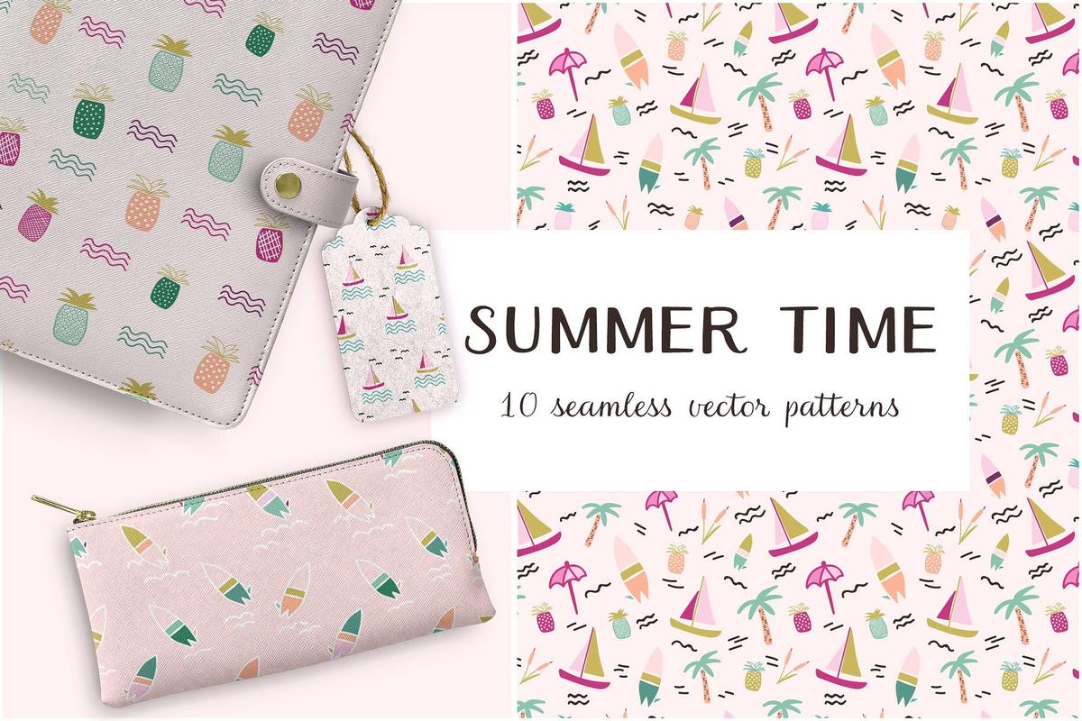 可爱的夏季卡通矢量图案 Summer Time Vector Patterns