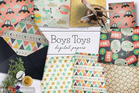 男童玩具图案素材 Boys Toys Digital Papers - 源文件