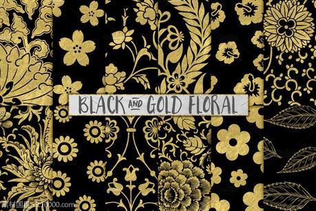 高端黑色烫金花卉背景纹理 Black and Gold Floral Backgrounds - 源文件