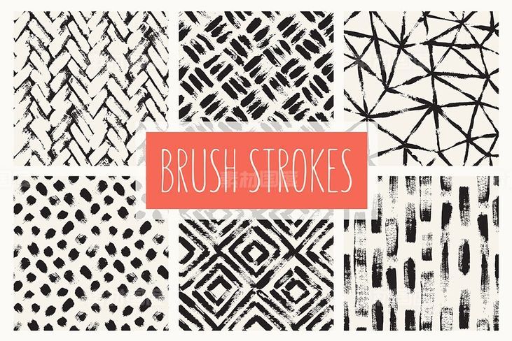 干墨笔刷背景 Brush Strokes Seamless Patterns v1