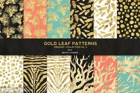 有机金箔数码图案背景纹理 Organic Gold Leaf Digital Patterns - 源文件