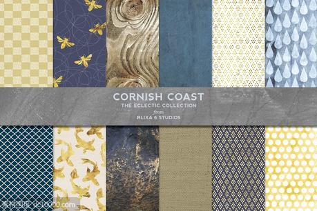 烫金金箔水彩背景纹理 Cornish Coast Gold  Watercolors - 源文件