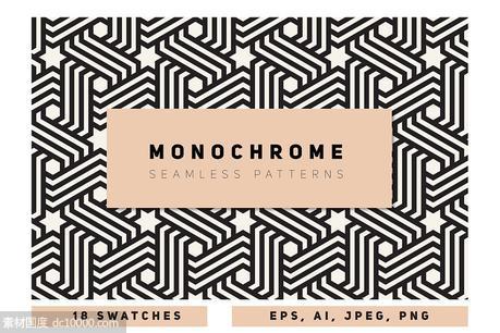 四方连续无缝图案集 Monochrome Seamless Patterns Set - 源文件