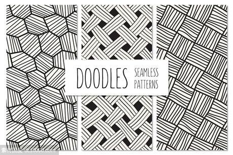 无缝线条背景纹理 Doodles. Seamless Patterns Set 3 - 源文件