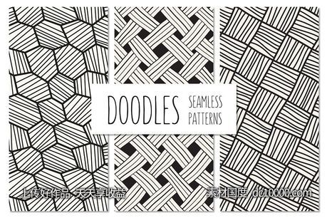 无缝线条背景纹理 Doodles. Seamless Patterns Set 3-源文件-素材国度dc10000.com