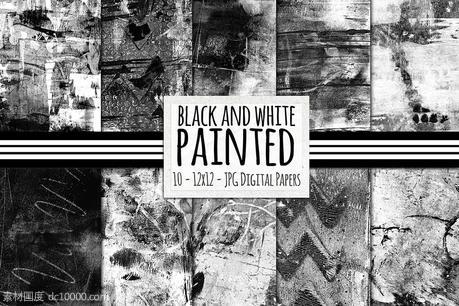墨水黑白背景纹理 Black  White Painted Digital Paper - 源文件