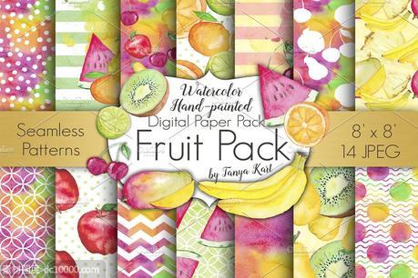 水果水彩数码纸包 Fruit Watercolor Digital Papers Pack - 源文件