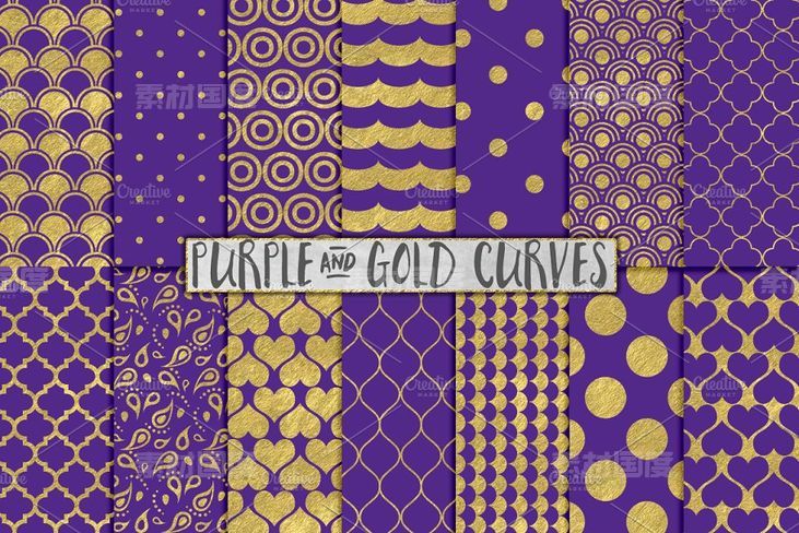 皇家紫色和金色背景纹理 Royal Purple and Gold Backgrounds