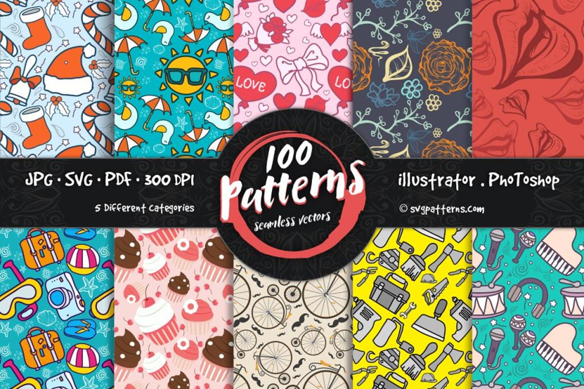 无缝卡通节日图案背景纹理 100 Seamless Vector Patterns