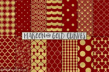 栗色和金箔背景 Maroon and Gold Foil Backgrounds - 源文件